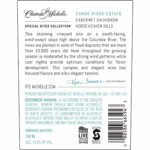 Chateau Ste Michelle Canoe Ridge Estate Cabernet Sauvignon Washington Red Wine Perspective: back