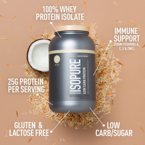 Isopure, Low Carb 100% Whey Protein Isolate, 25g Protein Powder, Toasted Coconut, 3 lb Perspective: back