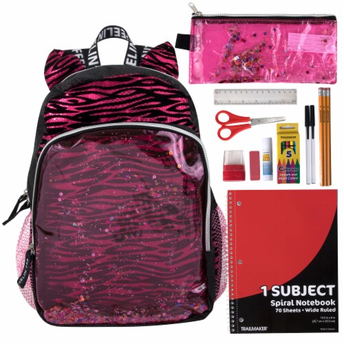 A.D. Sutton Zebra Print School Supply Backpack - Fuschia/Black Perspective: back
