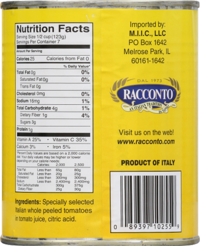 Racconto® Whole Peeled Italian Plum Tomatoes Perspective: back