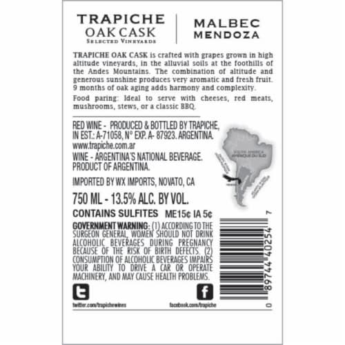 Trapiche Oak Cask Malbec Perspective: back