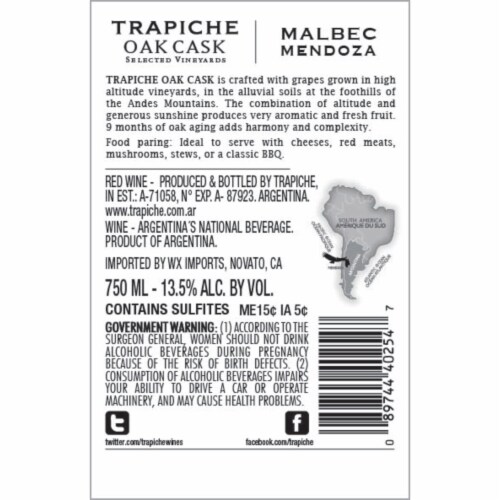 Trapiche Oak Cask Malbec Perspective: back