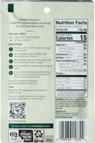 Simply Organic® Garlic And Herb Vegetable Seasoning Mix Perspective: back