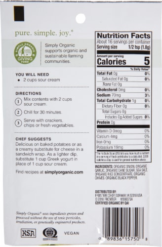 Simply Organic Onion & Chive Dip Mix Perspective: back