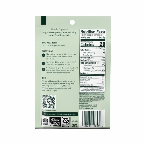 Simply Organic® Mild Taco Seasoning Mix Perspective: back