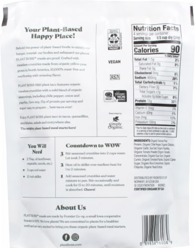 Plant Boss™ Organic Plant Taco Mild Meatless Crumbles Perspective: back