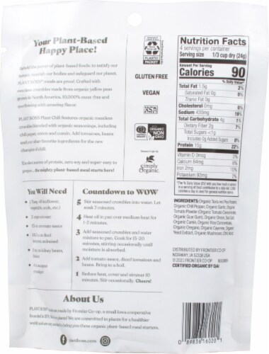 Plant Boss® Organic Meatless Crumbs Plant Chili Perspective: back