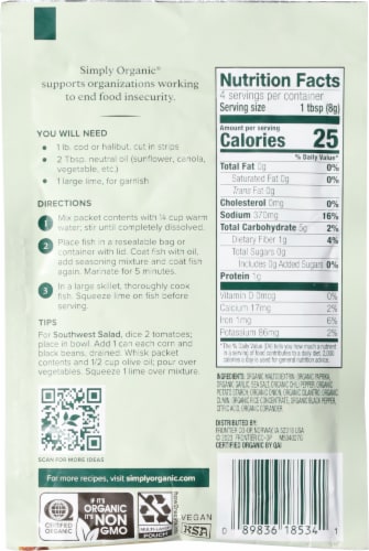 Simply Organic Fish Taco Seasoning Perspective: back