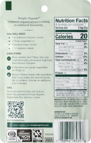 Simply Organic Fajita Seasoning Mix Perspective: back