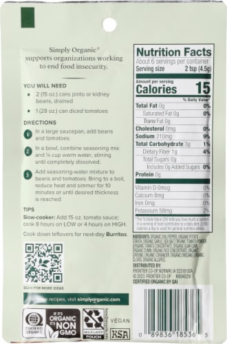 Simply Organic® Vegetarian Chili Seasoning Perspective: back