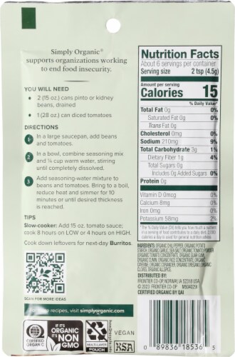 Simply Organic Vegetarian Chili Seasoning Perspective: back