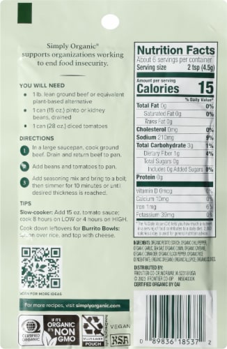 Simply Organic Spicy Chili Seasoning Perspective: back