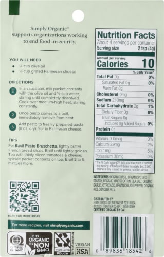 Simply Organic Sweet Basil Pesto Sauce Mix Perspective: back
