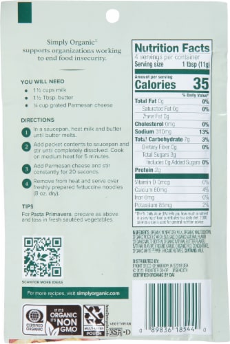 Simply Organic Alfredo Sauce Mix Perspective: back