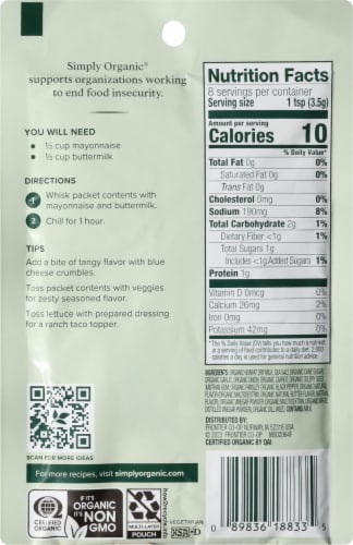 Simply Organic Ranch Salad Dressing Mix Perspective: back