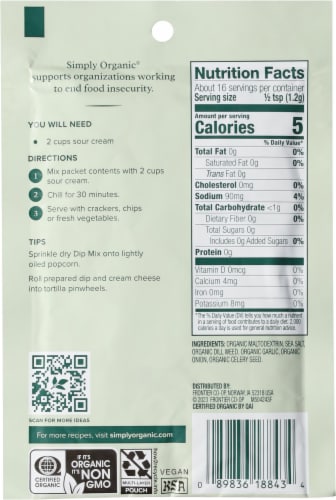 Simply Organic® Creamy Dill Dip Mix Perspective: back