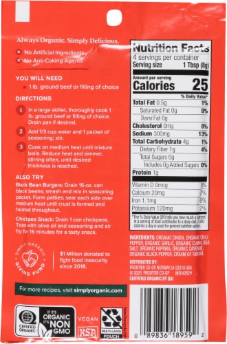 Simply Organic® Spicy Taco Seasoning Perspective: back
