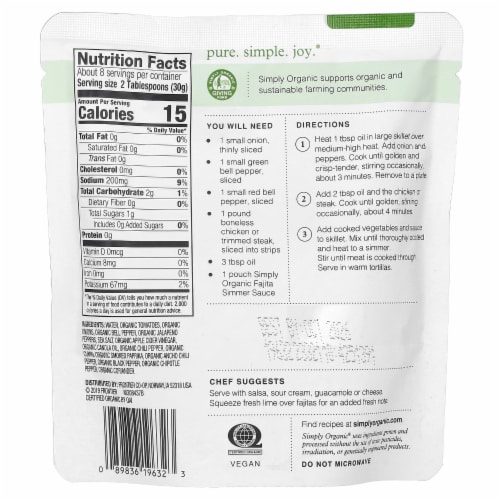 Simply Organic® Classic Fajita Simmer Sauce Perspective: back