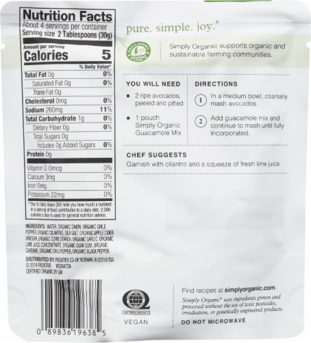 Simply Organic Guacamole Mix Perspective: back