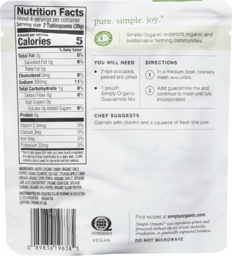 Simply Organic Guacamole Mix Perspective: back