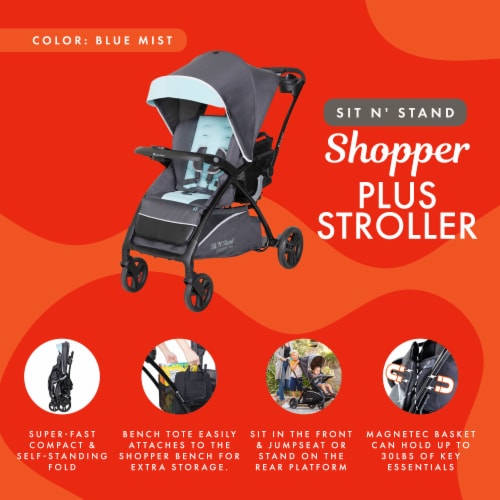 Baby Trend Sit N’ Stand Lightweight 5-in-1 Shopper Plus Stroller, Blue Mist Perspective: back