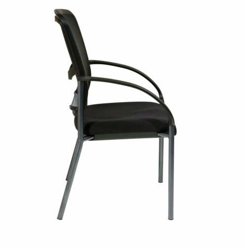 ProGrid Black Visitors Chair with Arms and Titanium Finish Fabric Seat Perspective: back
