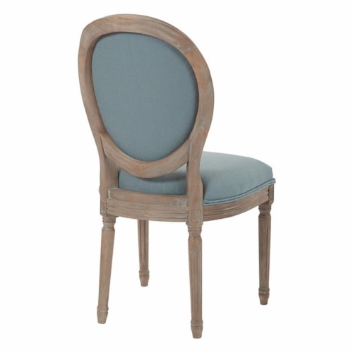 Lillian Oval Back Chair in Klein Sea Blue Fabric Brushed Frame Perspective: back