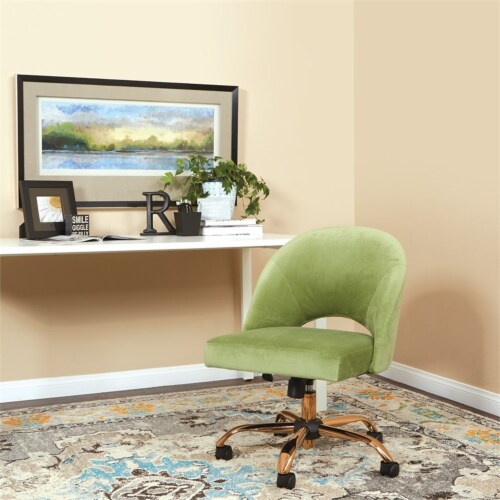 Lula Office Chair in Garden Green Fabric with Rose Gold Base 1