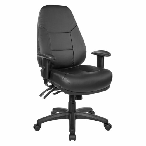 Deluxe Multi-Function High Back Chair in Dillon Black Faux Leather Perspective: back