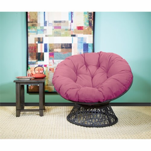 Papasan Chair with Purple cushion and Gray Wicker Resin Frame Perspective: back