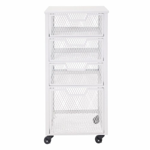 Clinton 4 Drawer Metal Rolling Cart in White Finish Perspective: back