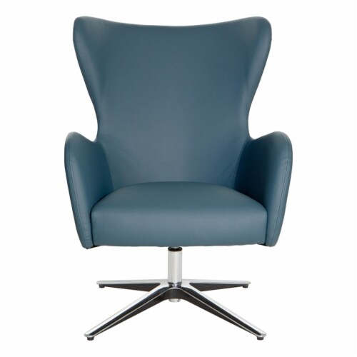 Wilma Swivel Armchair in Dillon Blue Faux Leather with 4 Star Aluminum Base Perspective: back