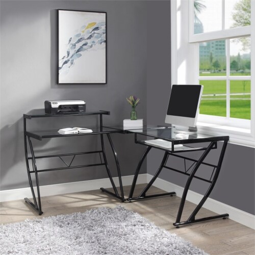 Black glass l shaped desk discount