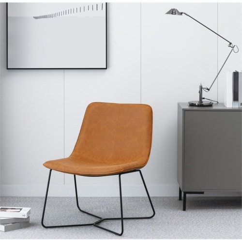 Grayson Accent Chair in Sand Caramel Faux Leather with Black Base Perspective: back
