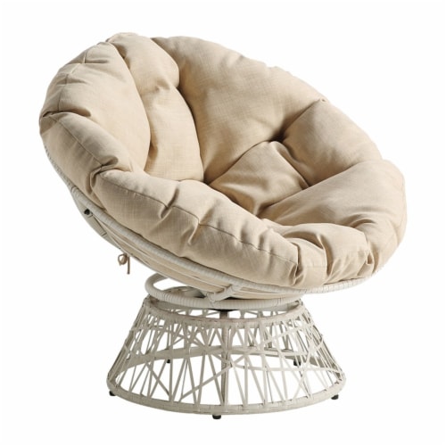 Papasan Chair with Cream Round Fabric Pillow Cushion and Cream