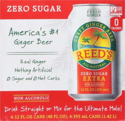 Reed's® Zero Sugar Extra Ginger Beer Cans Perspective: back