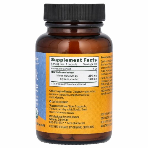 Herb Pharm Milk Thistle 280 mg - 60 Vegetarian Capsules Perspective: back