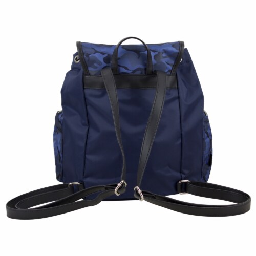 Bodhi Microfiber Fashion Drawstring Flap Backpack - Navy Camo Perspective: back