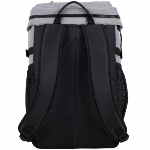Fuel Barrier Top-Loading Backpack w/ Insulated Zip-Cooler Flap Pocket - Light Grey Chambray Perspective: back