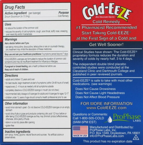 Cold-Eeze Honey Lemon Lozenges Perspective: back