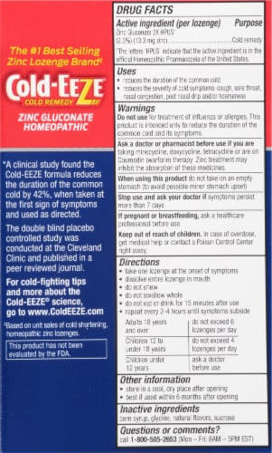 Cold-EEZE® Wild Cherry Zinc Homeopathic Cold Remedy Lozenges Perspective: back