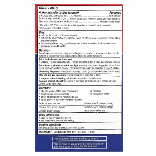 Cold-EEZE Plus Defense Mixed Berry Cold & Flu Zinc Lozenges Perspective: back