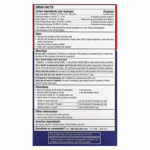 Cold-EEZE® Plus Defense Natural Manuka Honey Lemon Zinc Lozenges Perspective: back