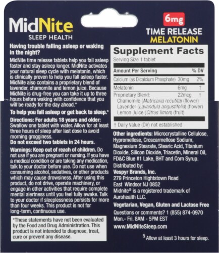 MidNite® Melatonin + Herbs Sleep Health Dietary Supplement 6 mg Perspective: back