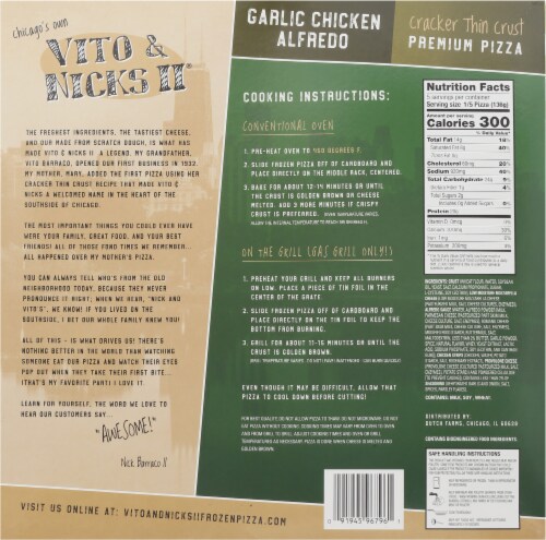 Vito & Nicks II Garlic Chicken Alfredo Cracker Thin Crust Frozen Pizza Perspective: back