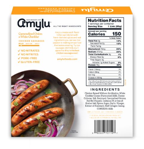 Amylu® Caramelized Onion & White Cheddar Chicken Sausages Perspective: back