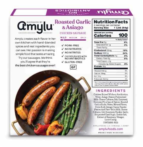 Sausages by Amylu® Roasted Garlic & Asiago Gluten Free Chicken Sausages Perspective: back