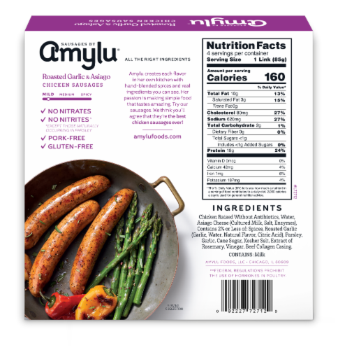 Amylu® Roasted Garlic & Asiago Chicken Sausages Perspective: back