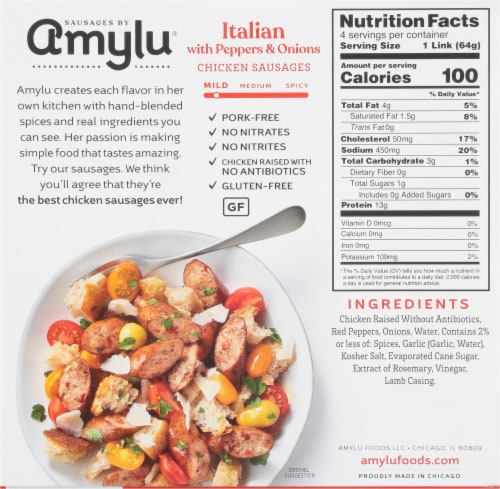 Sausages by Amylu® Italian Chicken Sausage with Peppers & Onions Perspective: back