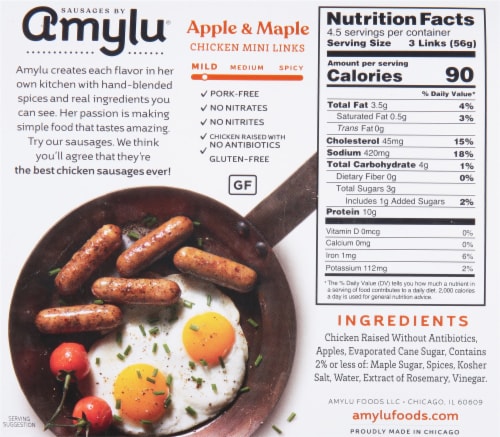 Sausages by AMYLU Apple & Maple Chicken Antibiotic Free Mini Sausage Links Perspective: back